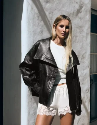 Leather-Jacke mit Trichterkragen – Damen Leather-Jacke mit Trichterkragen – Damen