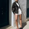 Leather-Jacke mit Trichterkragen – Damen
