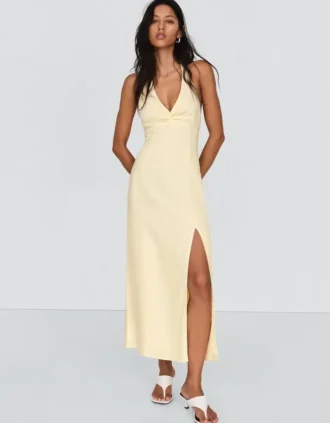 Midi-Kleid aus Leinenmischung mit Neckholder – Kleider und Overalls Midi-Kleid aus Leinenmischung mit Neckholder – Kleider und Overalls