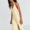 Midi-Kleid aus Leinenmischung mit Neckholder – Kleider und Overalls