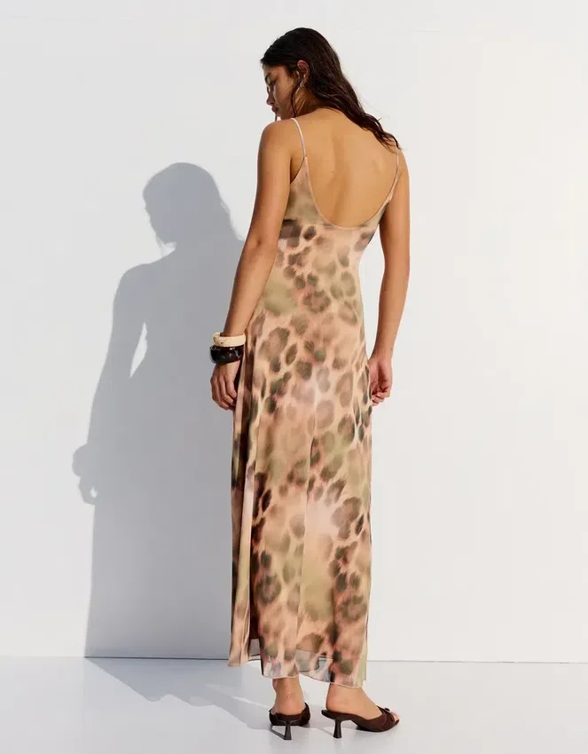 Midi-Kleid aus Tüll mit Animal-Print Midi-Kleid aus Tüll mit Animal-Print
