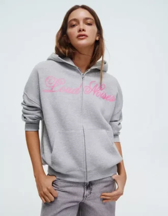 Oversize-Hoodie mit Reißverschluss und Aufdruck Oversize-Hoodie mit Reißverschluss und Aufdruck