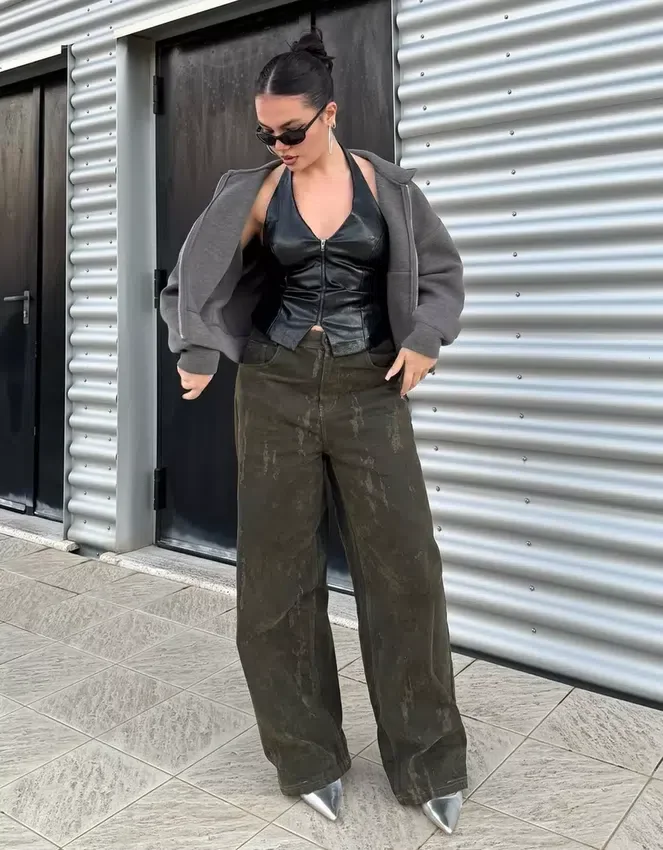 Oversize-Sweatshirt mit Reißverschluss und Neopren-Effekt Oversize-Sweatshirt mit Reißverschluss und Neopren-Effekt