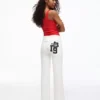 Plüsch-Hose mit ausgestelltem Bein und Aufnäher Plüsch-Hose mit ausgestelltem Bein und Aufnäher