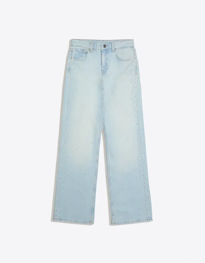 Schimmernde Jeans mit hoher Taille und Straight-Bein-Silhouette Schimmernde Jeans mit hoher Taille und Straight-Bein-Silhouette