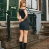 Schulterfreies Denim-Minikleid – Kleider und Overalls