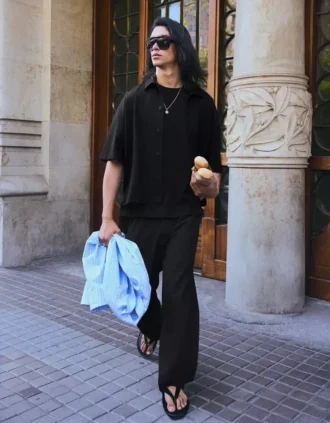 Super-Baggy-Halb-Jogger-Hose mit Falten – Hose