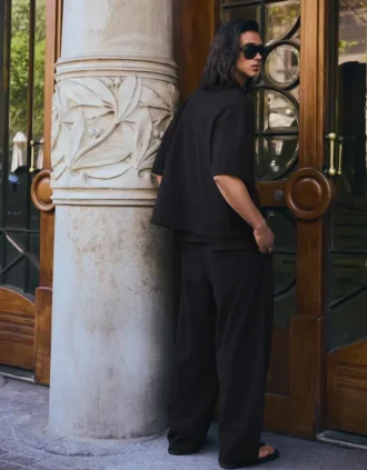 Super-Baggy-Halb-Jogger-Hose mit Falten – Hose