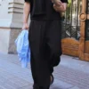 Super-Baggy-Halb-Jogger-Hose mit Falten – Hose
