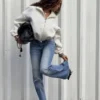 Sweatshirt mit Reißverschluss im Neopren-Look