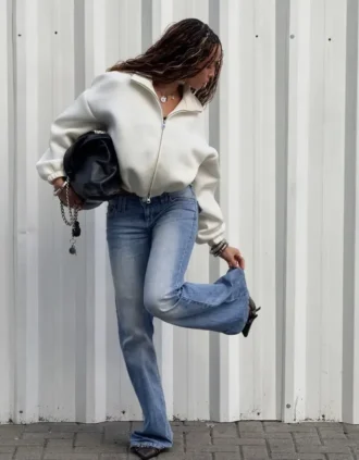 Sweatshirt mit Reißverschluss im Neopren-Look Sweatshirt mit Reißverschluss im Neopren-Look