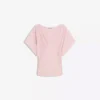 T-Shirt mit gerafftem V-Ausschnitt – Damen
