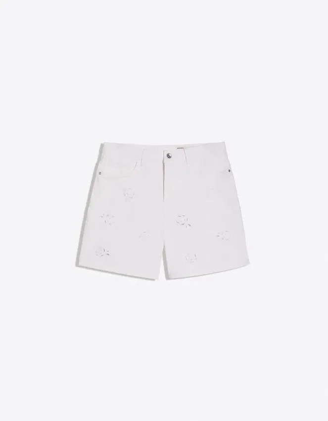 Weite, bestickte Denim-Bermudashorts Weite, bestickte Denim-Bermudashorts