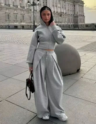 Wide Leg Hose im Neopren-Look mit Stoppern – #Bershkastyle – Damen