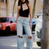 Zerrissene Jeans mit hoher Taille und Wide Leg-Bein