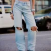 Zerrissene Jeans mit hoher Taille und Wide Leg-Bein