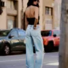 Zerrissene Jeans mit hoher Taille und Wide Leg-Bein