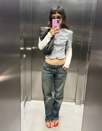 Zerrissene Low-Rise-Jeans mit Straight-Bein