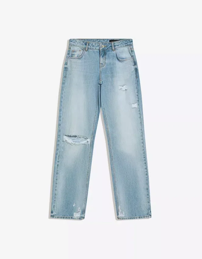Zerrissene Low-Rise-Jeans mit Straight-Bein Zerrissene Low-Rise-Jeans mit Straight-Bein