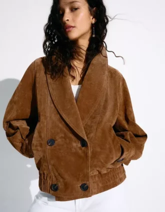 Zweireihige Jacke aus Wildleder – Jacken und Trenchcoats